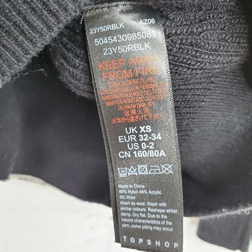 Topshop oversized v neck ribbed sweater black XS